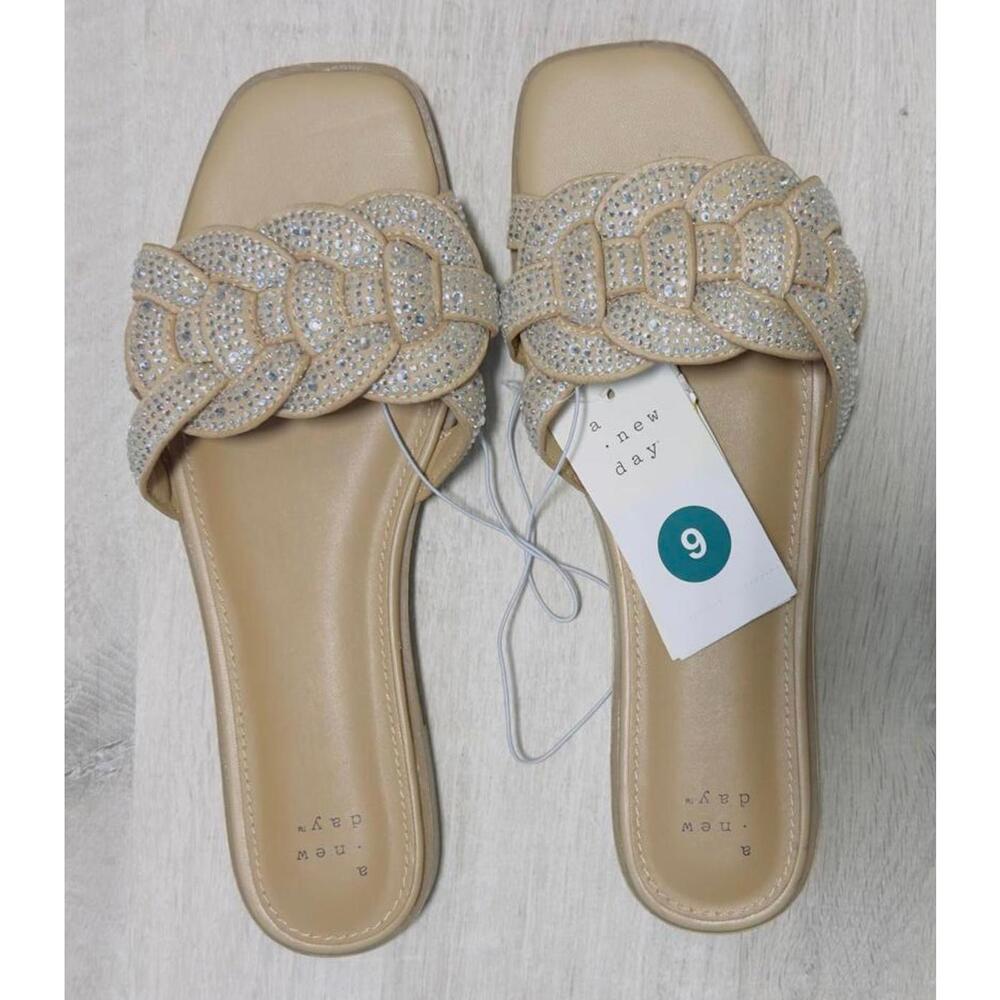 A New Day Women's Tan Braided Slide Sandals